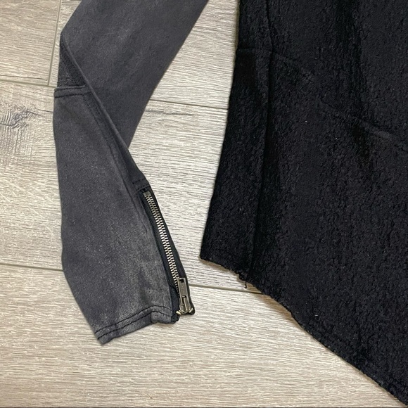 Free People Black Gray Drippy Wool Jacket Hoodie Sweatshirt Coat Asymmetrical XS - Picture 10 of 10